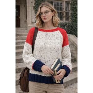 Handmade Henny Davies Chunky Knit Colorblock Sweater – Vintage Ski Lodge – OS